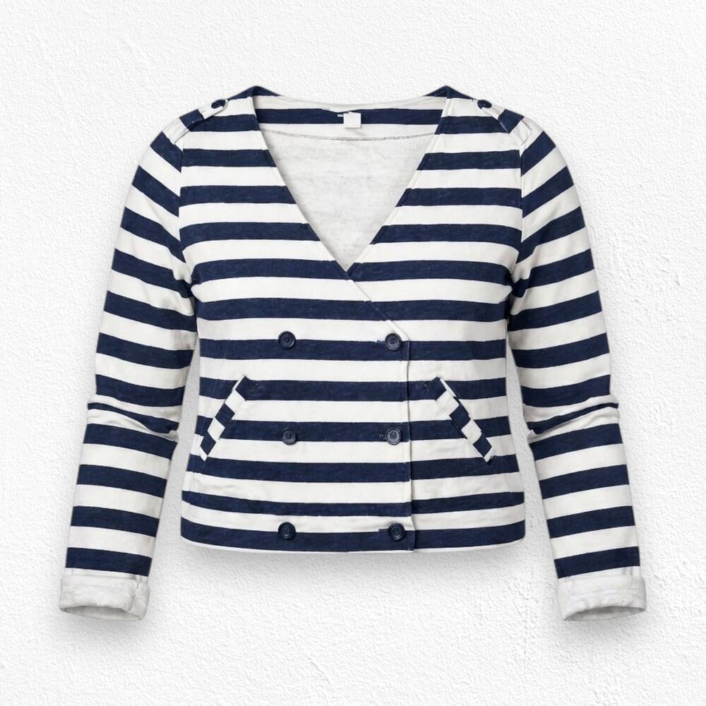 BDG Navy White Striped French Terry V Neck Wrap Cropped Sweater Size Medium
